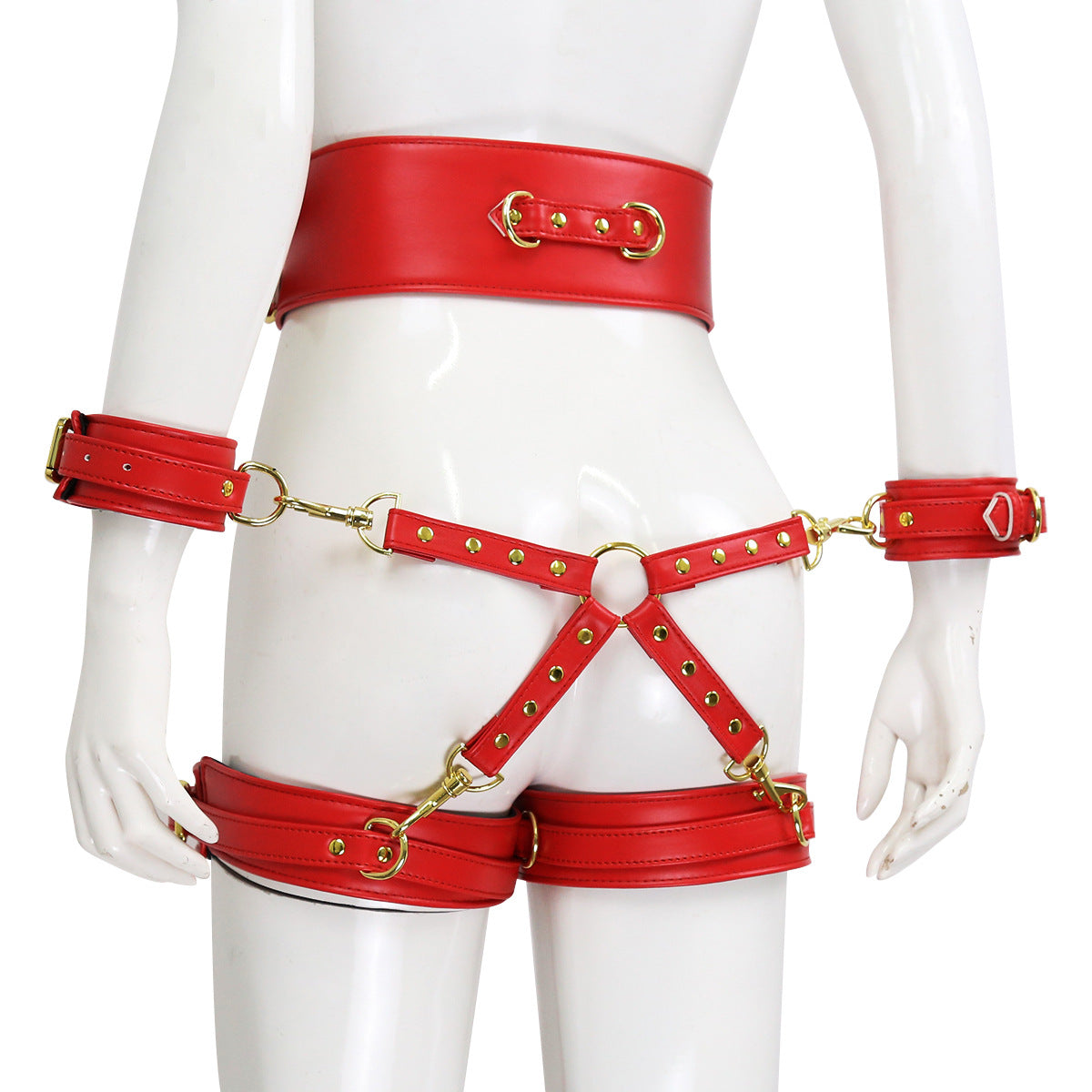 Leather Handcuffs Leg Cuffs With Waist Restraint Belt Toys