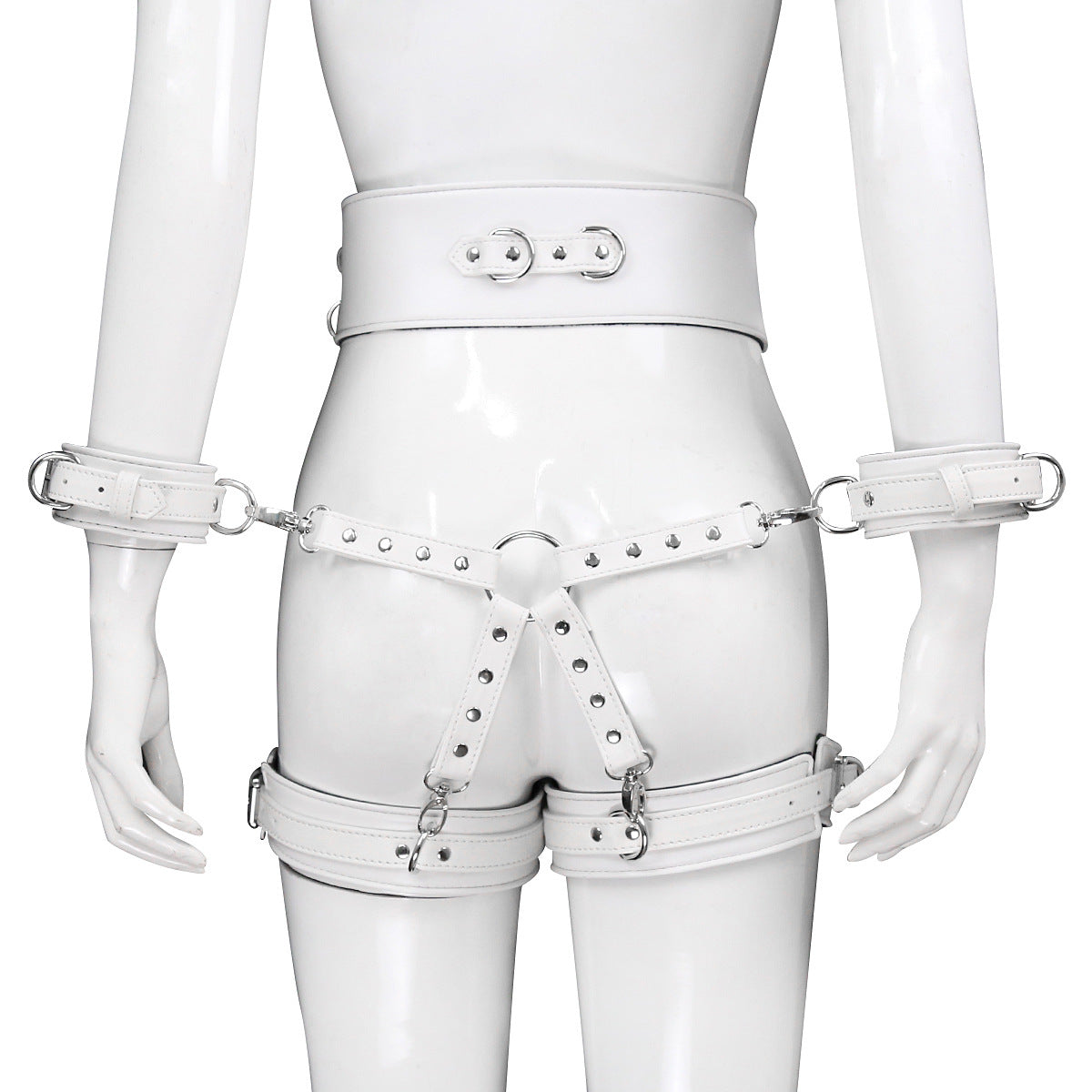 Leather Handcuffs Leg Cuffs With Waist Restraint Belt Toys