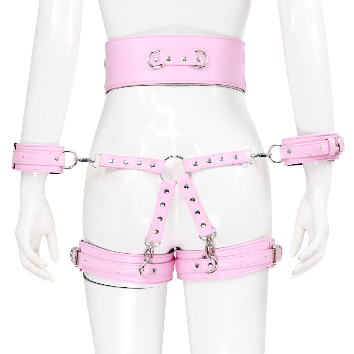 Leather Handcuffs Leg Cuffs With Waist Restraint Belt Toys