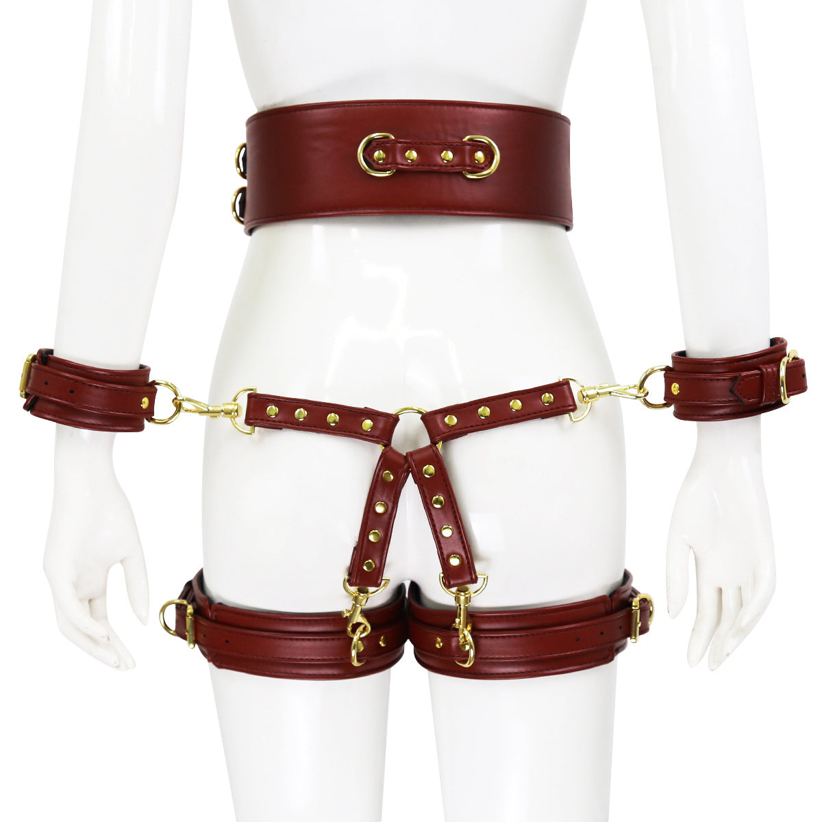 Leather Handcuffs Leg Cuffs With Waist Restraint Belt Toys